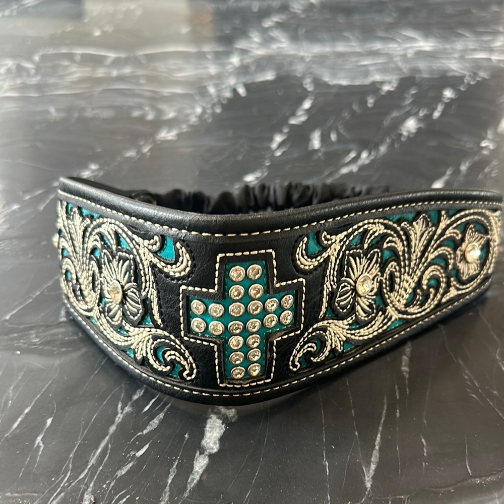 Embroidered Black and Teal Women's Headband